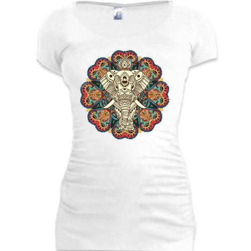 Женская удлиненная футболка с арт слоном