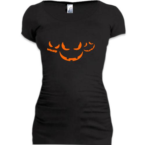 Женская удлиненная футболка со злыми тыквами