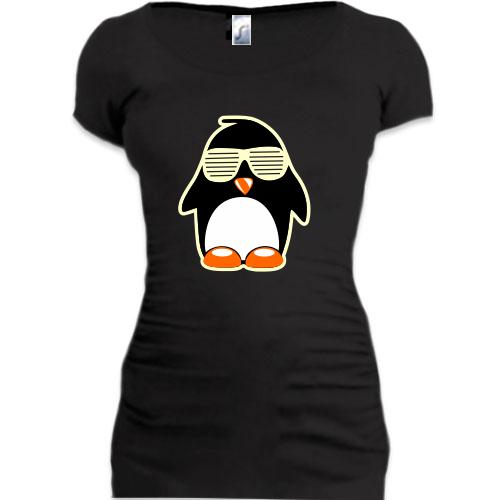 Женская удлиненная футболка Пингвин в очках-жалюзи