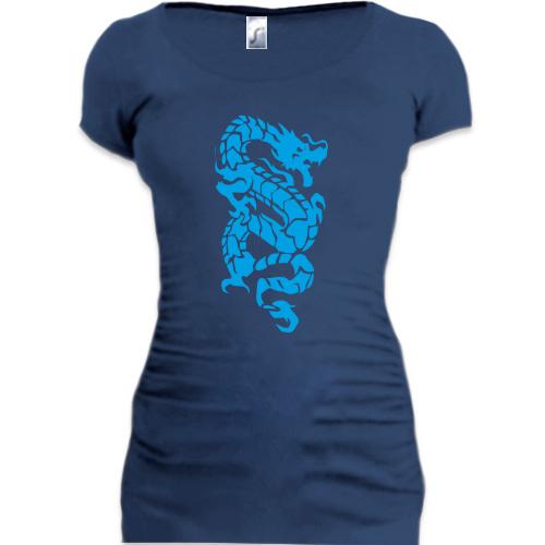 Женская удлиненная футболка Голубой дракон