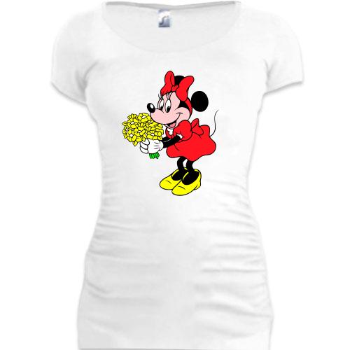 Женская удлиненная футболка Мини с букетом