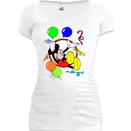 Женская удлиненная футболка Мики День Рождения 3