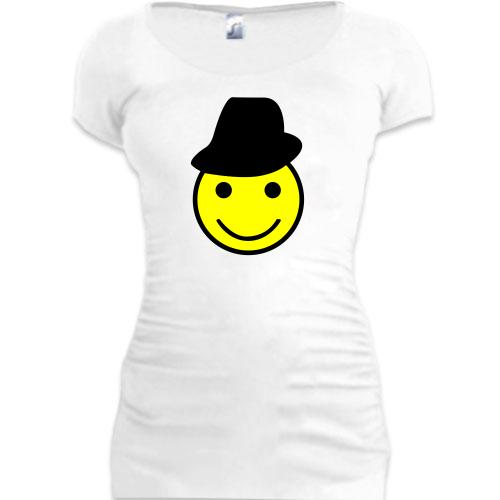 Женская удлиненная футболка Смайл со шляпой