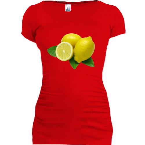 Женская удлиненная футболка с лимонами