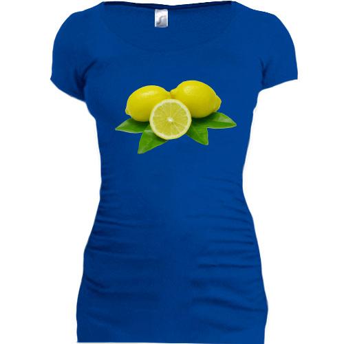 Женская удлиненная футболка с лимонами (2)