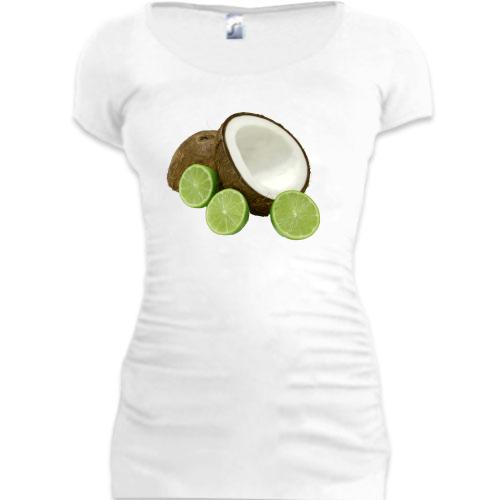 Женская удлиненная футболка с кокосом и лаймом