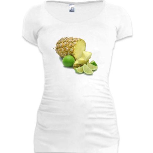Женская удлиненная футболка Ананас и лайм