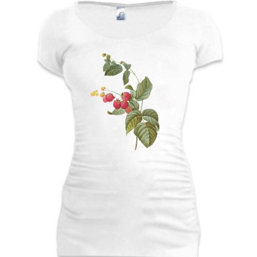 Женская удлиненная футболка с веткой малины