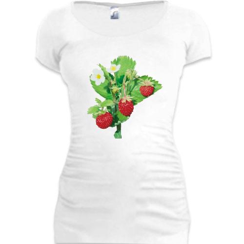 Женская удлиненная футболка Веточка клубники 2