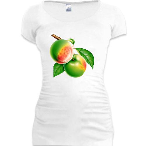 Подовжена футболка з яблуневої гілкою