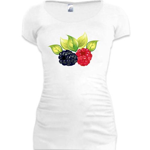 Женская удлиненная футболка Малина и ежевика