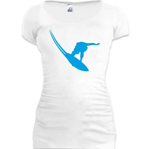 Женская удлиненная футболка Сноубордист