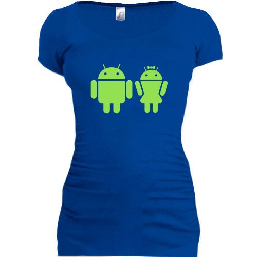 Женская удлиненная футболка Android couple