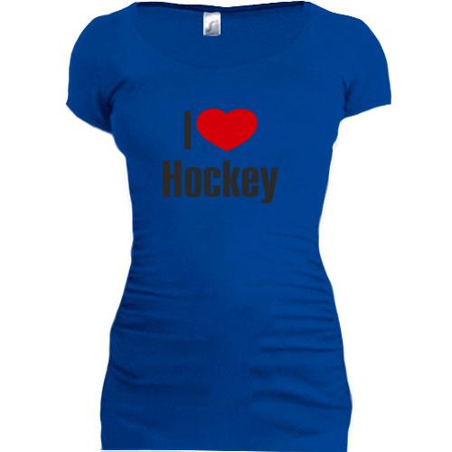 Женская удлиненная футболка Я люблю хоккей