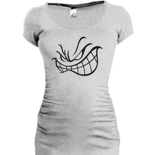 Женская удлиненная футболка со злым смайлом