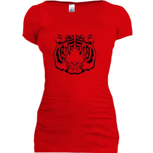 Женская удлиненная футболка с мордой тигра