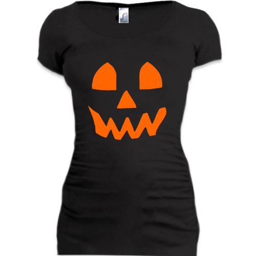 Женская удлиненная футболка с лицом тыквы