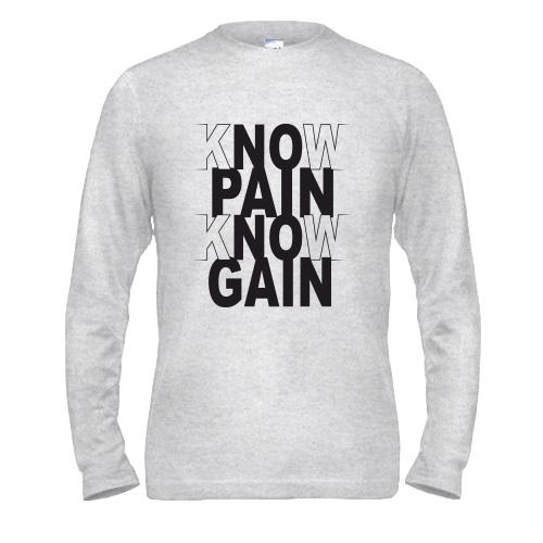 Чоловічий лонгслів Know pain - Know gain