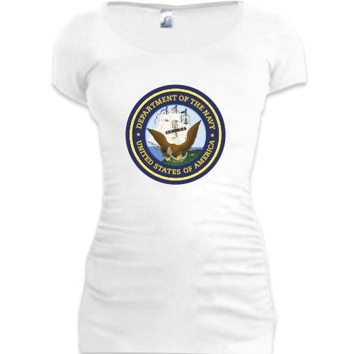 Женская удлиненная футболка NAVY (logo big)