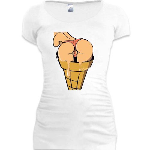 Женская удлиненная футболка Девушка морожено