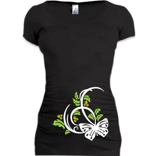 Женская удлиненная футболка с орнаментом бабочки