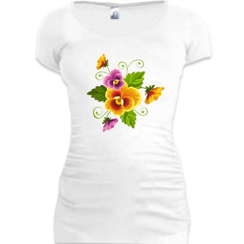 Женская удлиненная футболка с цветами (арт)