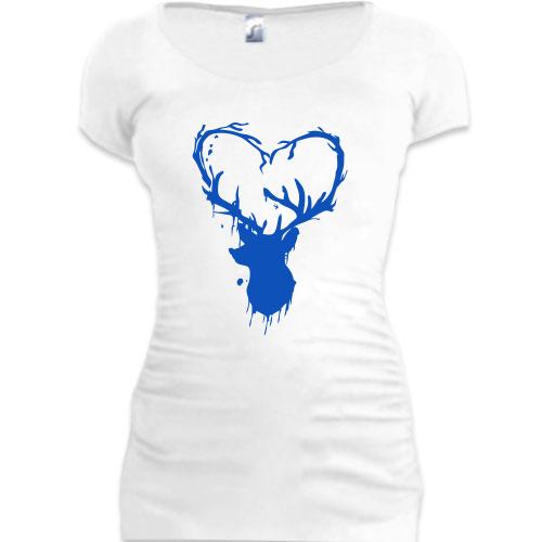 Женская удлиненная футболка с рогами оленя в виде сердца