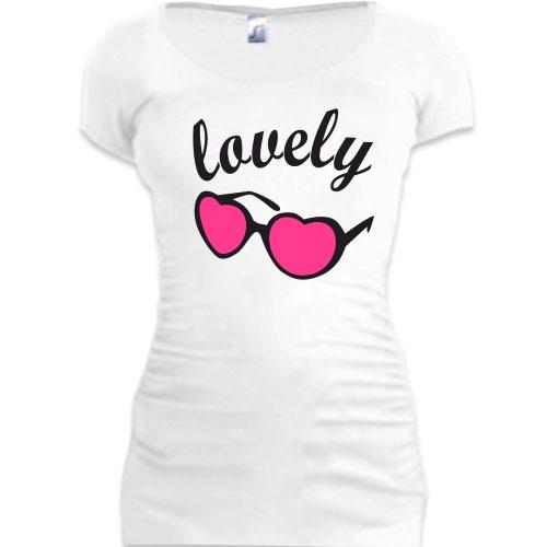 Женская удлиненная футболка с розовыми очками Lovely