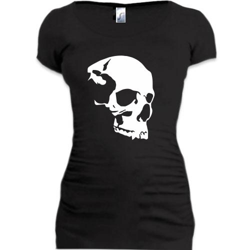Женская удлиненная футболка с профилем черепа