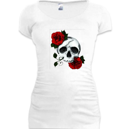 Подовжена футболка з черепом і трояндою