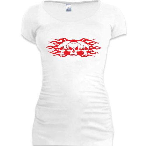 Женская удлиненная футболка с черепом-трайблом