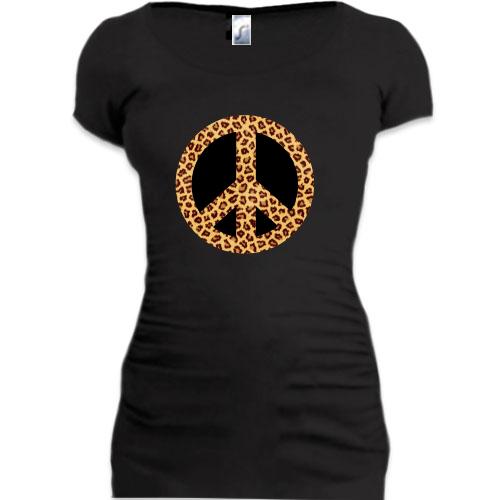 Женская удлиненная футболка peace (леопард)