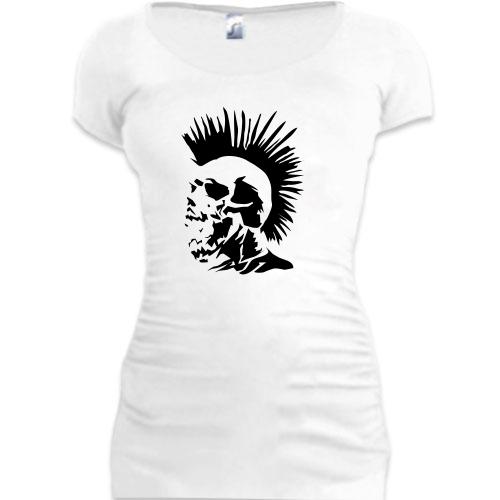 Женская удлиненная футболка череп-панк