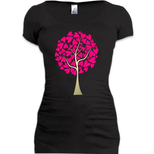 Женская удлиненная футболка Дерево с сердечками