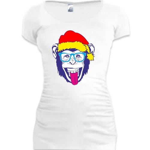 Женская удлиненная футболка Новогодняя обезьяна