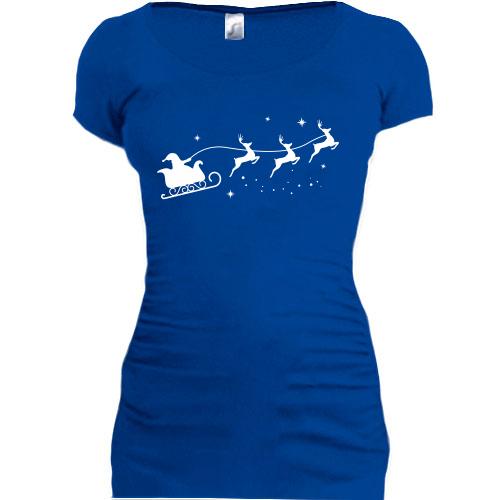 Женская удлиненная футболка Санта с оленями