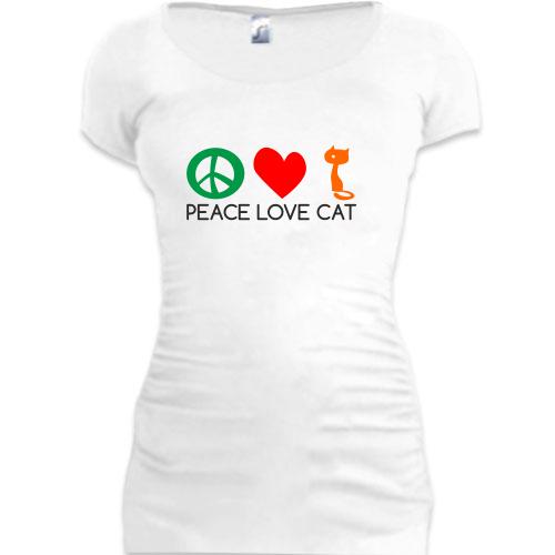 Женская удлиненная футболка peace love cats