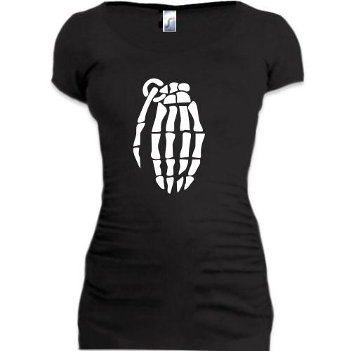 Женская удлиненная футболка граната-скелет