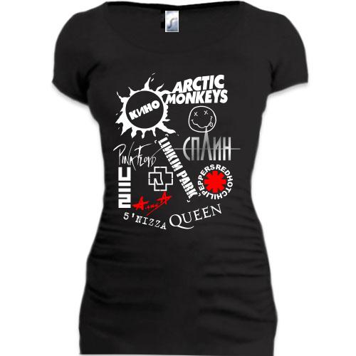 Женская удлиненная футболка с рок группами