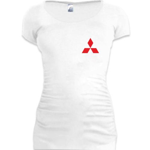 Женская удлиненная футболка с лого Mitsubishi (mini)
