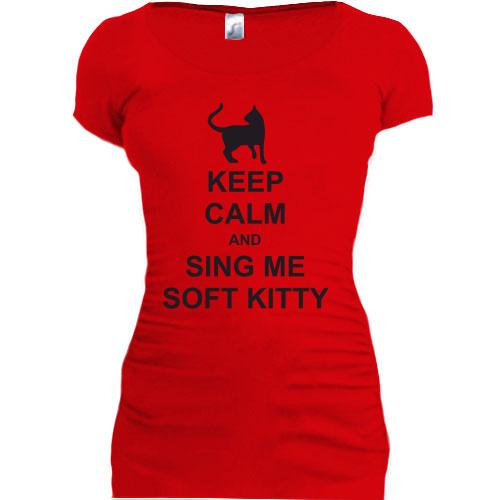 Женская удлиненная футболка Keep calm and song me Soft Kitty