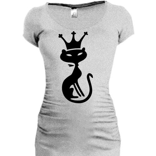 Женская удлиненная футболка кошка - королевна