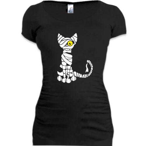 Женская удлиненная футболка кошка - мумия