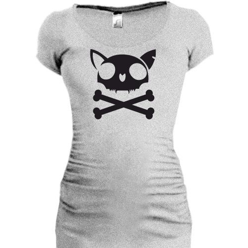 Женская удлиненная футболка кот-череп