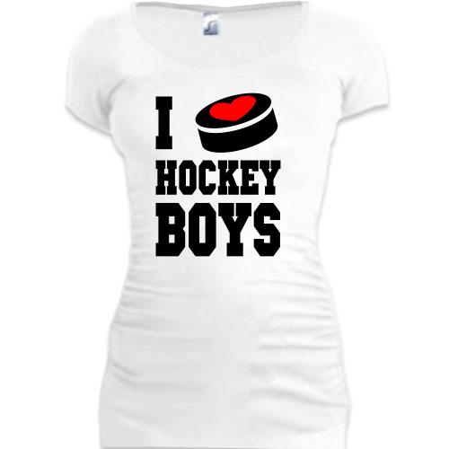 Женская удлиненная футболка Люблю хоккеистов