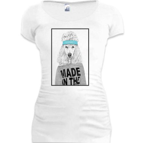 Женская удлиненная футболка с собакой в повязке