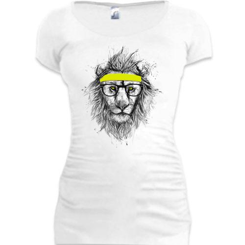 Женская удлиненная футболка лев-хипстер (2)