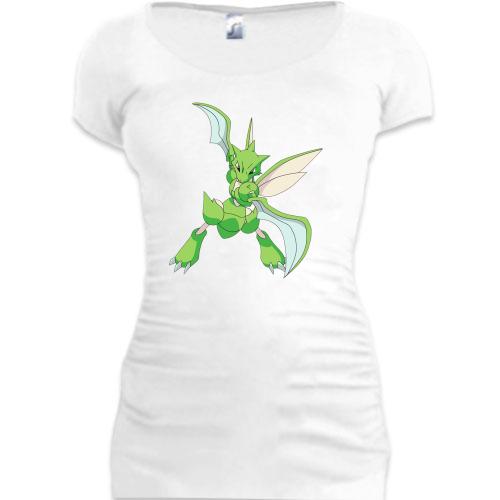 Женская удлиненная футболка с пакемоном Скайтер (Scyther)