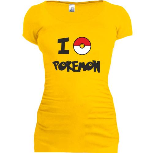 Женская удлиненная футболка I love Pokemon