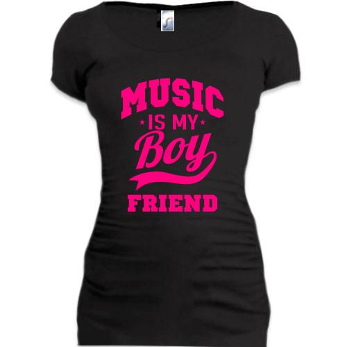 Женская удлиненная футболка Music is my boyfriend